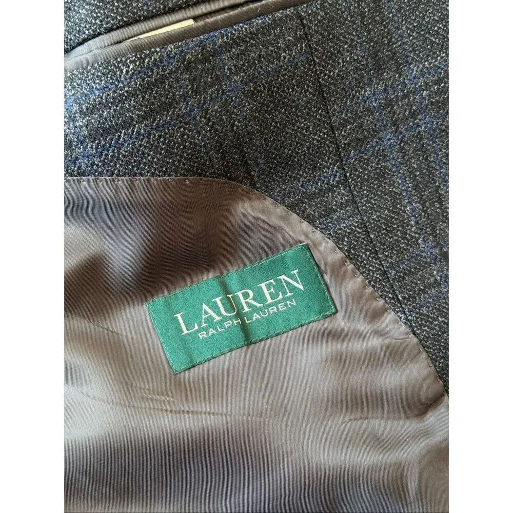 Lauren Ralph Lauren Men’s Blazer Jacket Two Buttons Wool Checked Gray Blue 44 Re